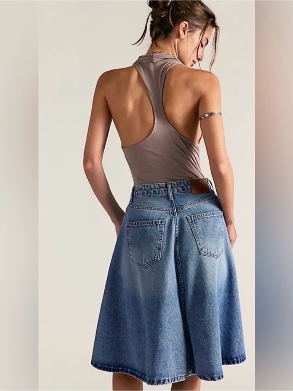 NWT FREE PEOPLE WE THE FREE ECLIPSE DENIM MIDI SKIRT - Picture 3 of 7